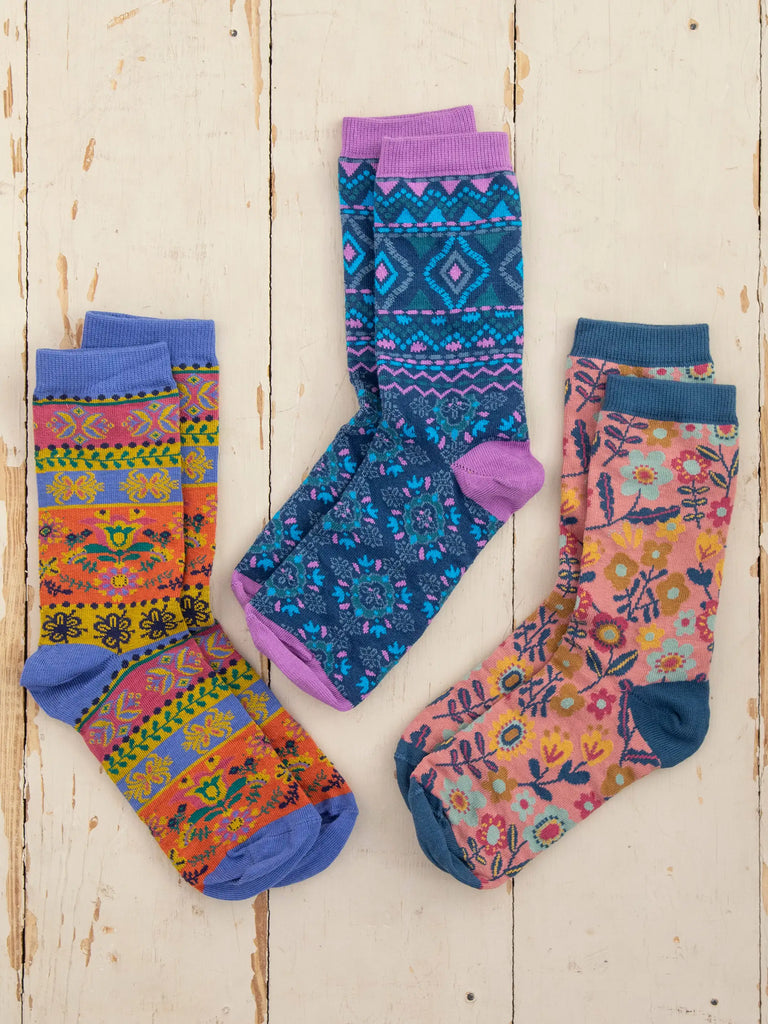 Boxed Boho Sock, Set of 3 - Multi Floral-view 3