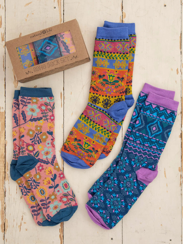 Boxed Boho Sock, Set of 3 - Multi Floral-view 1