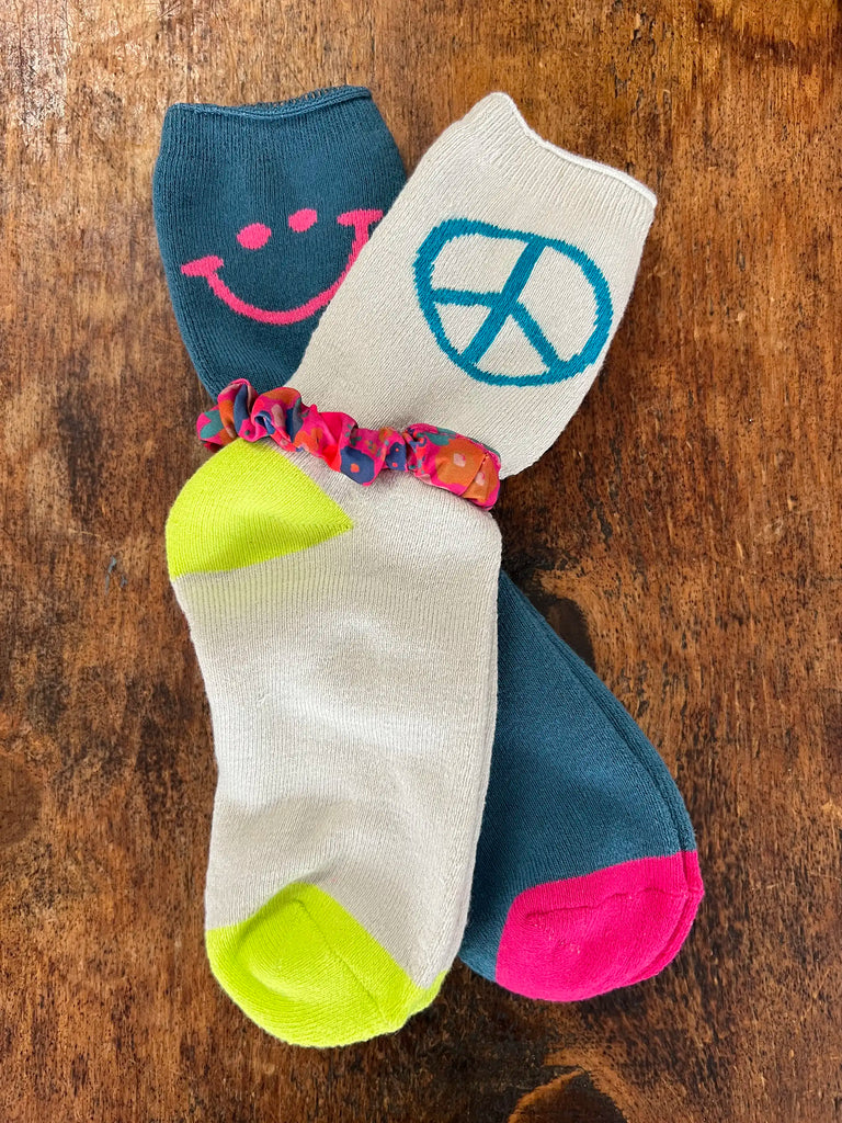 Icon Roll Top Socks, Set of 2 - Peace Smiley-view 1