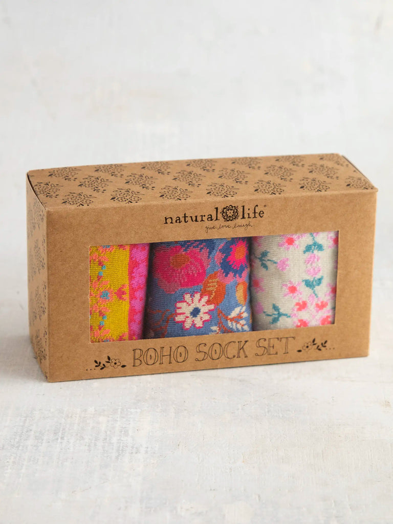 Boxed Boho Sock, Set of 3 - Cream Borders-view 3