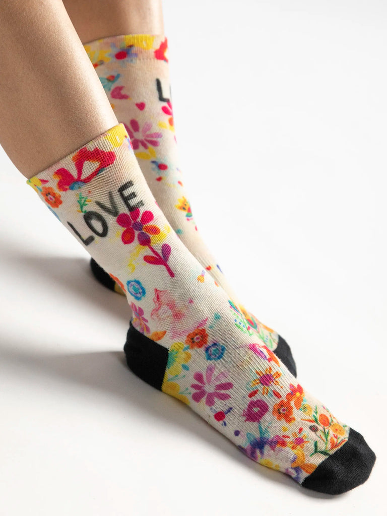 Printed Weekend Sock Set, Set of 2 - Cream Love-view 3