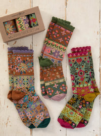 Boho Sock Set, Set of 2 - Neutral Floral-view 1
