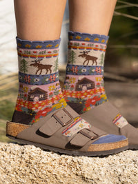 Boxed Boho Sock Set, Set of 3 - Maroon Moose-view 1