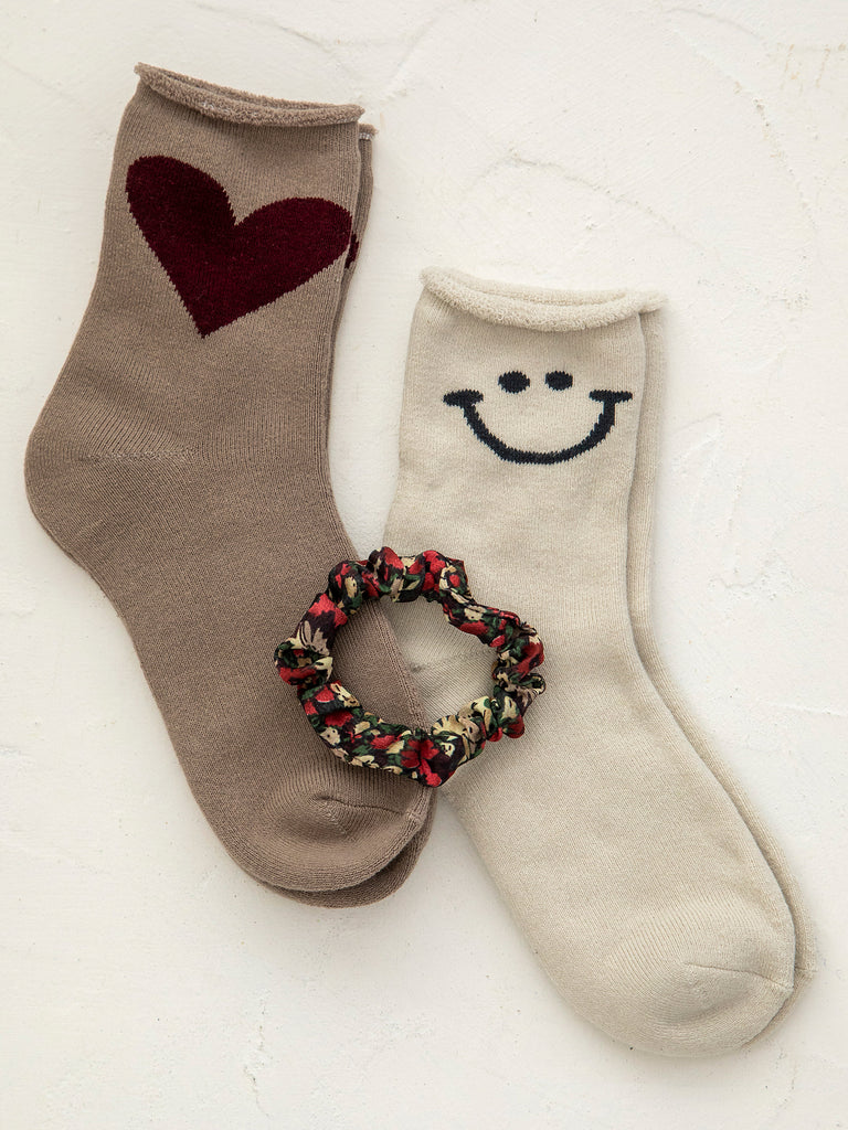 Roll Top Sock Set|Heart Smile-view 2