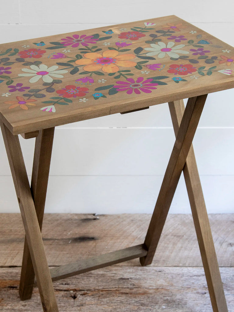 Wooden TV Tray Table - Mustard Folk Flower-view 1