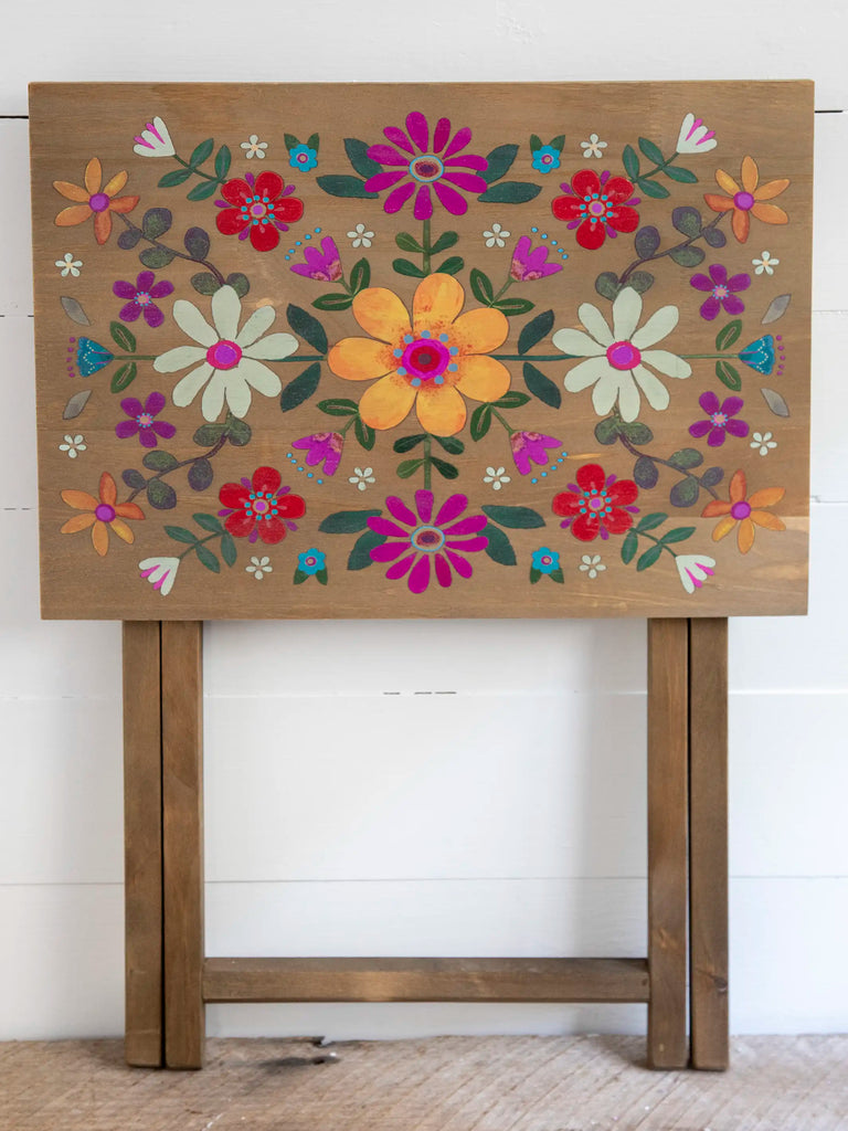 Wooden TV Tray Table - Mustard Folk Flower-view 1