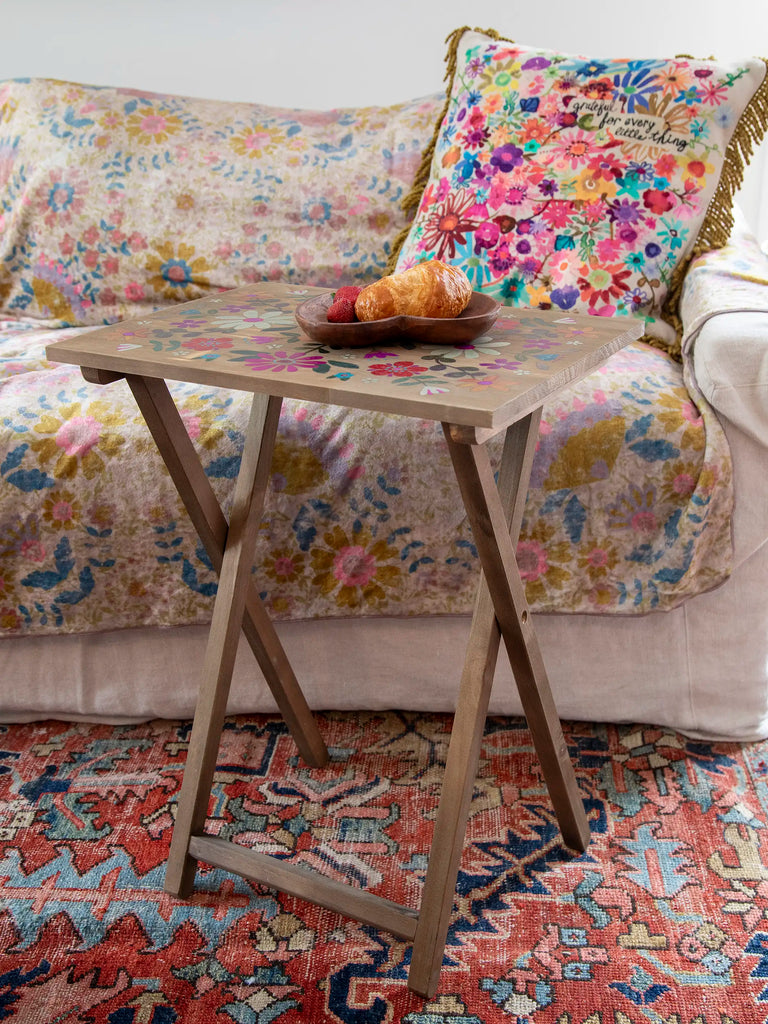 Wooden TV Tray Table - Mustard Folk Flower-view 3