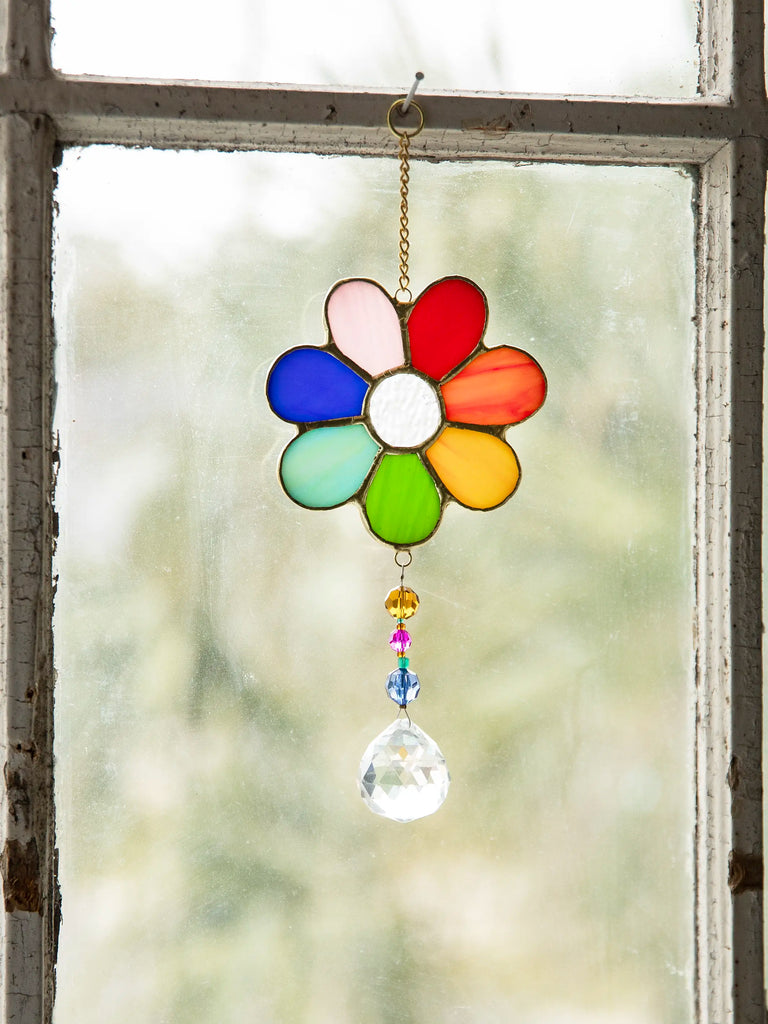 Stained Glass Window Hanging - Rainbow Daisy-view 1