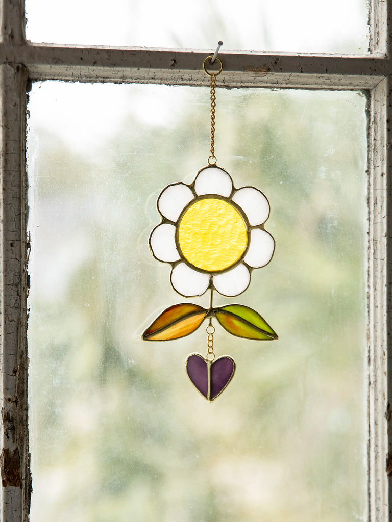 Stained Glass Window Hanging - Cream Folk Flower-view 1