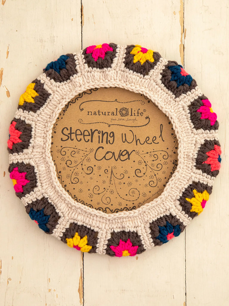 Crochet Steering Wheel Cover - Cream-view 2