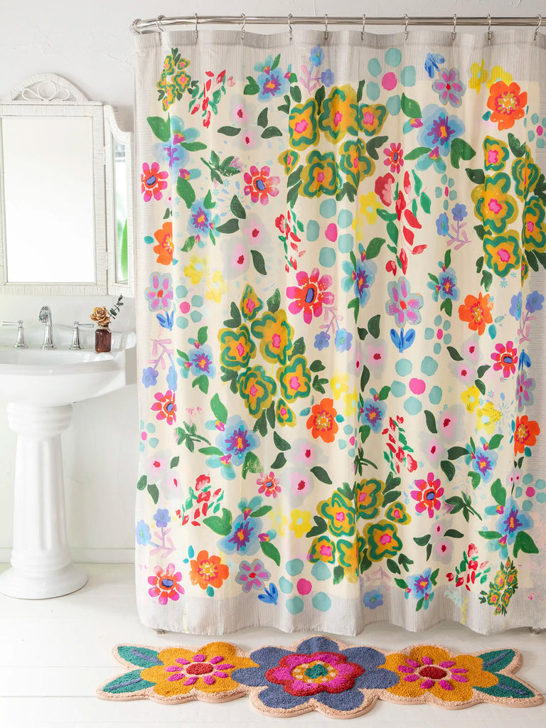 Boho Shower Curtain - Dusty Blue Floral-view 1