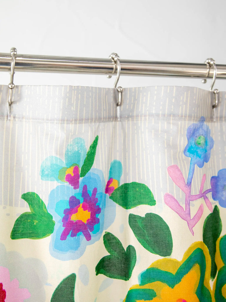 Boho Shower Curtain Dusty Blue Floral Natural Life