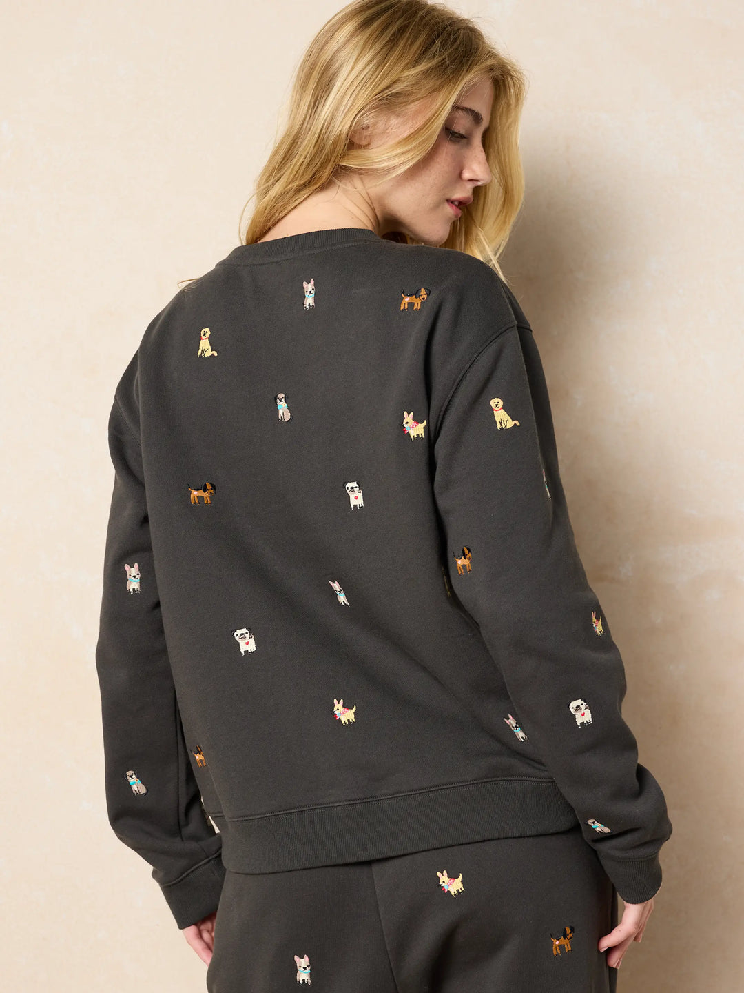 Fave Little Things Embroidered Sweatshirt - Charcoal Dogs