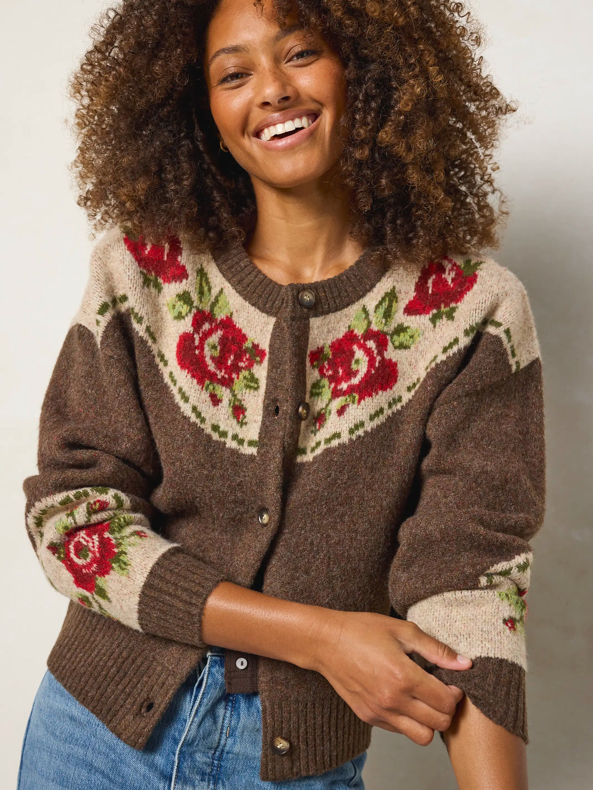 Jacquard Button Front Cardigan Sweater - Espresso Rose – Natural Life