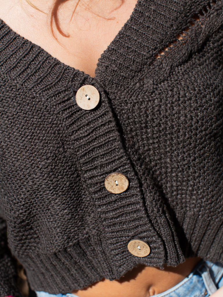 Cable Knit Cardigan|Charcoal-view 3