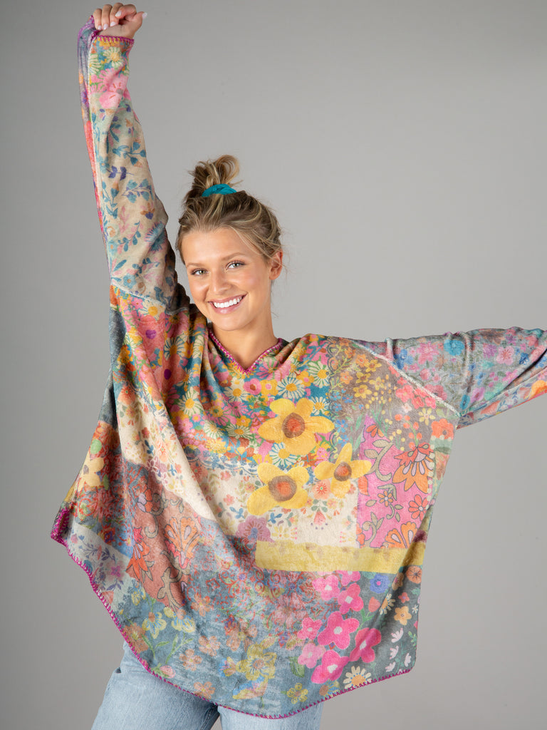 Cozy Blanket Hoodie|Floral Patchwork-view 1