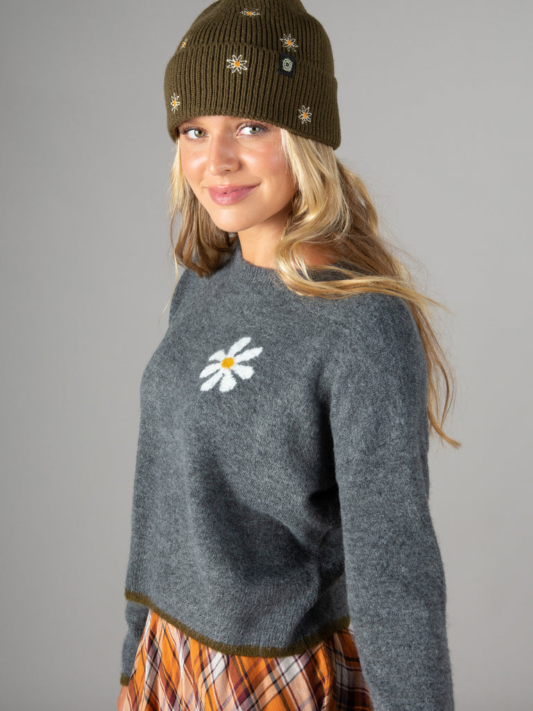 Intarsia Icon Sweater|Charcoal Daisy-view 4