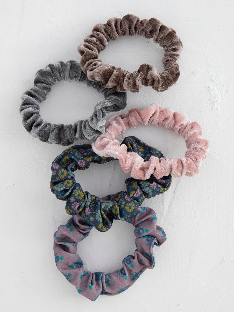 Print and Velvet Scrunchies|Grey-view 2