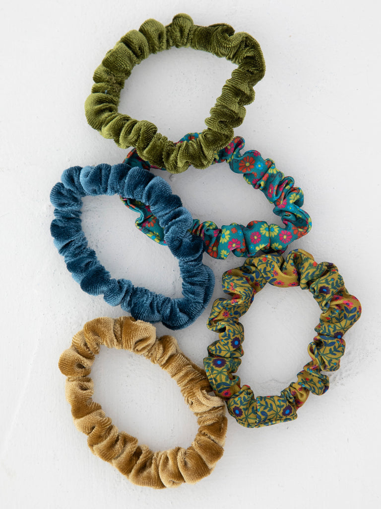 Print and Velvet Scrunchies|Sage-view 3