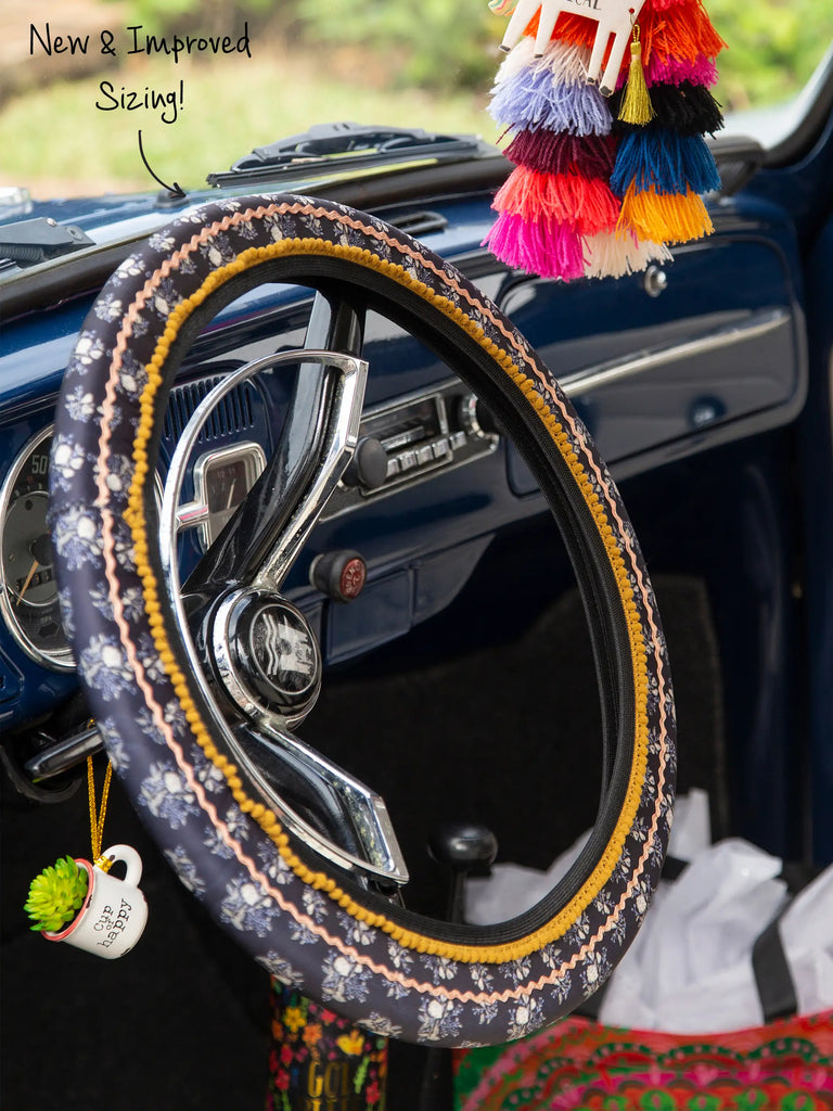 Steering Wheel Cover, 15" - Black Roses-view 1