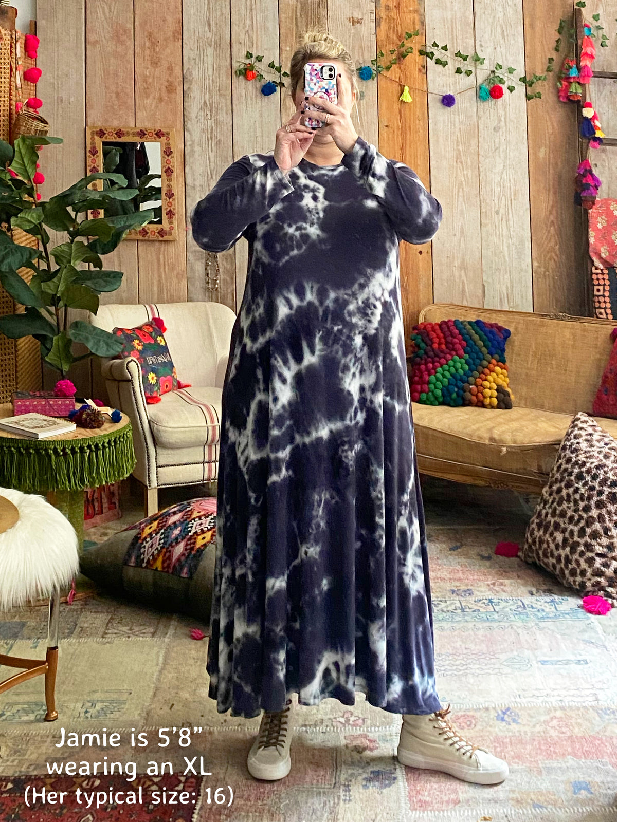 knee length dresses for ladies Tie Dye Long Sleeve Maxi Dress in Pink main image 0