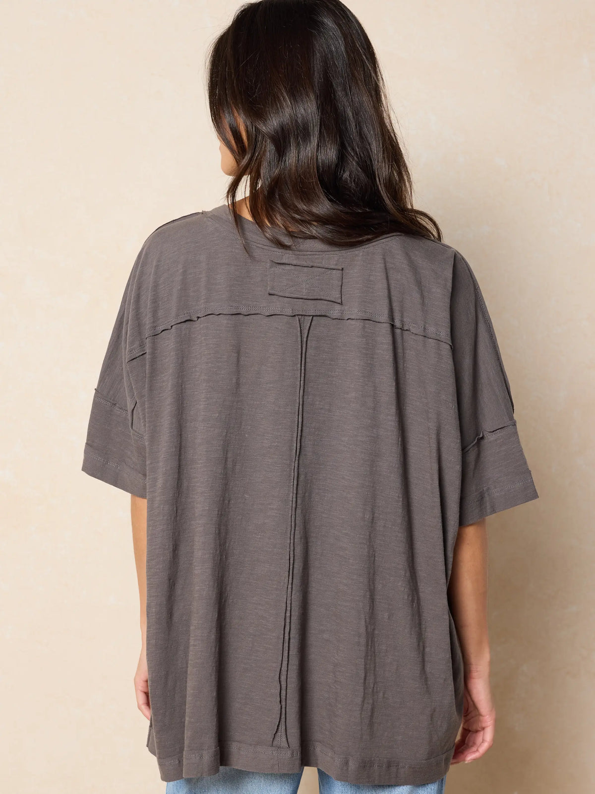 Embroidered Oversized Cotton Tee - Washed Black – Natural Life