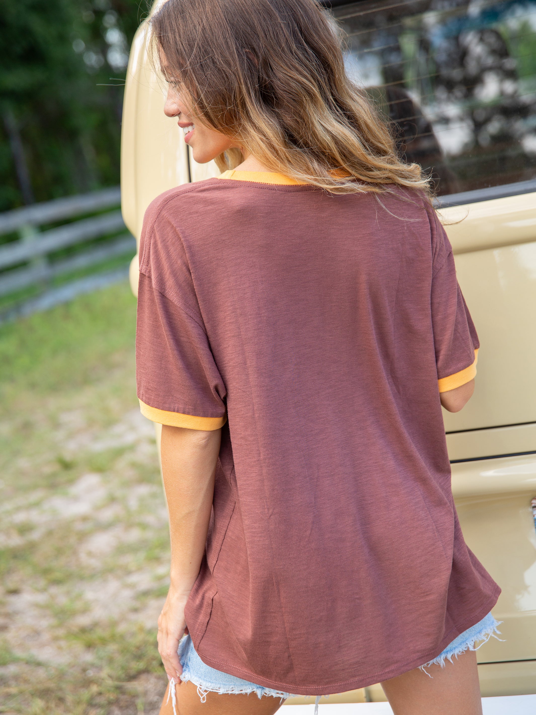 Ringer Oversized Tee Shirt Here Comes The Sun Natural Life 