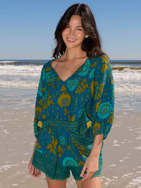 Maribel Top - Navy Sage Border-view 1