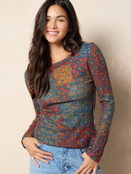 Brooklyn Raw Edge Thermal Top - Navy Prairie Patchwork – Natural Life
