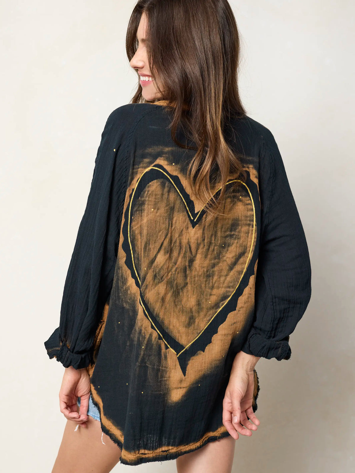 Laid Back Cotton Button Down Top - Black Heart – Natural Life