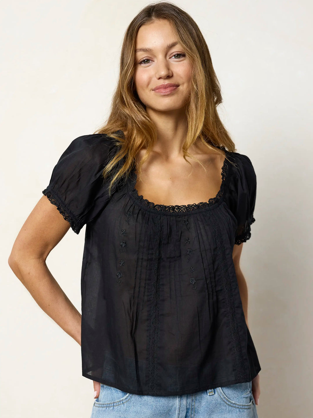 Sweet Nothings Embroidered Cotton Top - Black