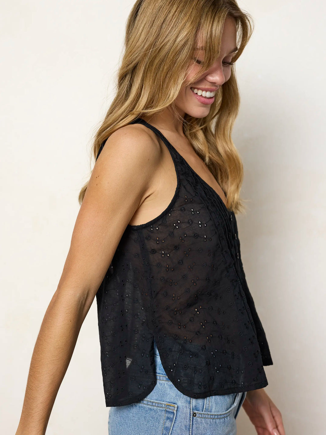 theredthread layered eyelet camisole 黒 THEREDTHREAD / ザレッド