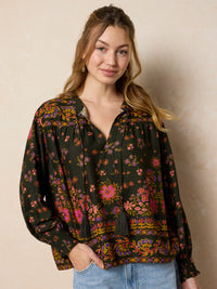 Dara Top - Blooming Bandana Charcoal-view 1