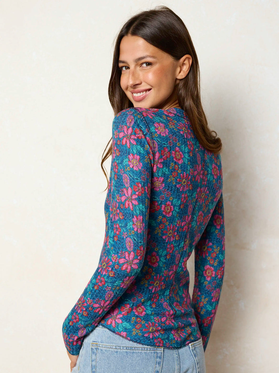 Dallas Snap Front Thermal Top - Boho Flora Teal – Natural Life