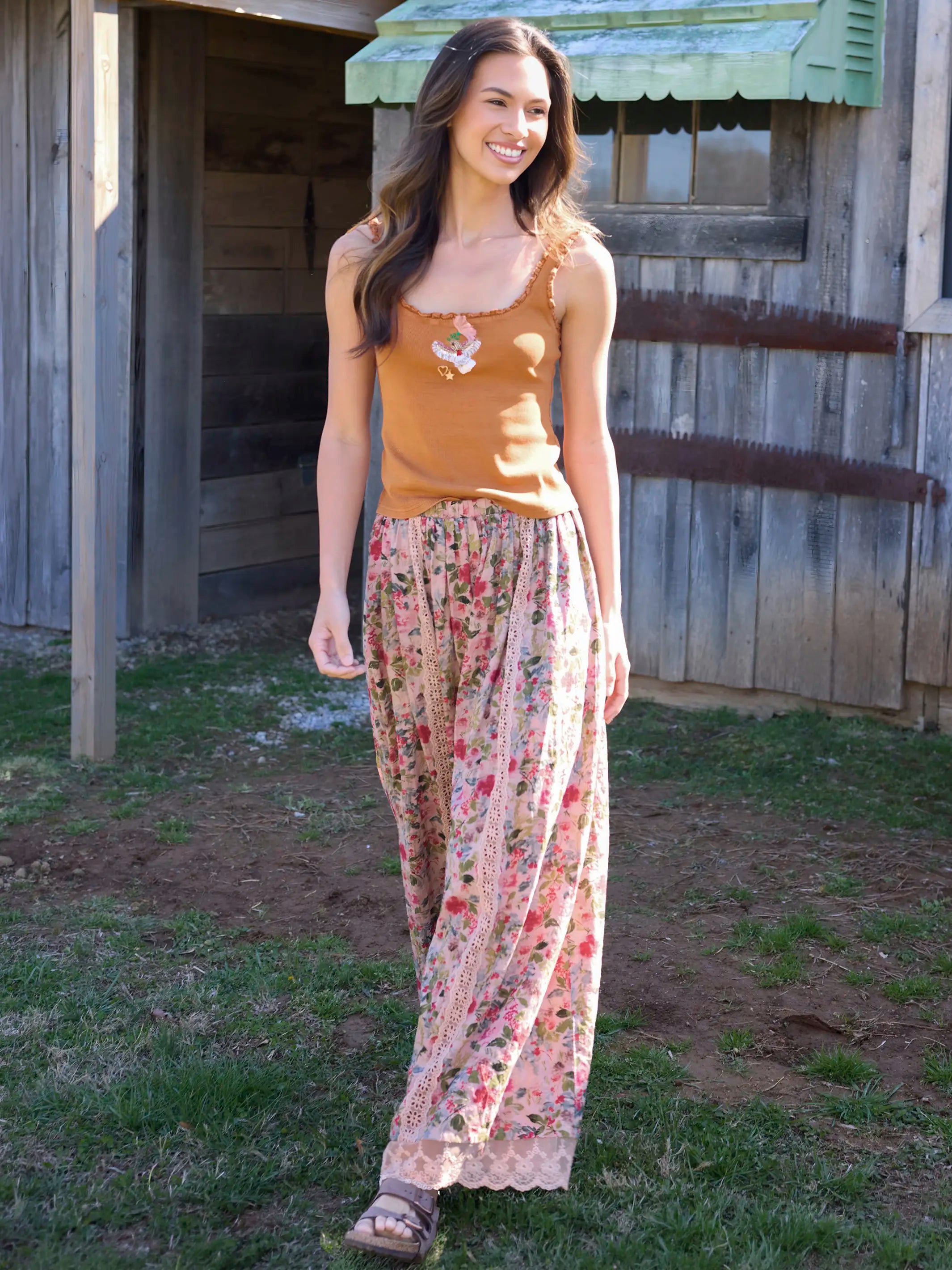 Adeline Wide-Leg Pants - Light Pink Bouquets – Natural Life
