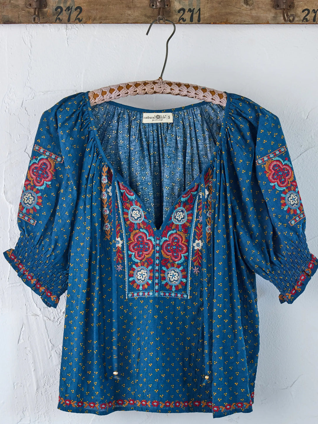 April Embroidered Top - Drawn Dots Navy – Natural Life