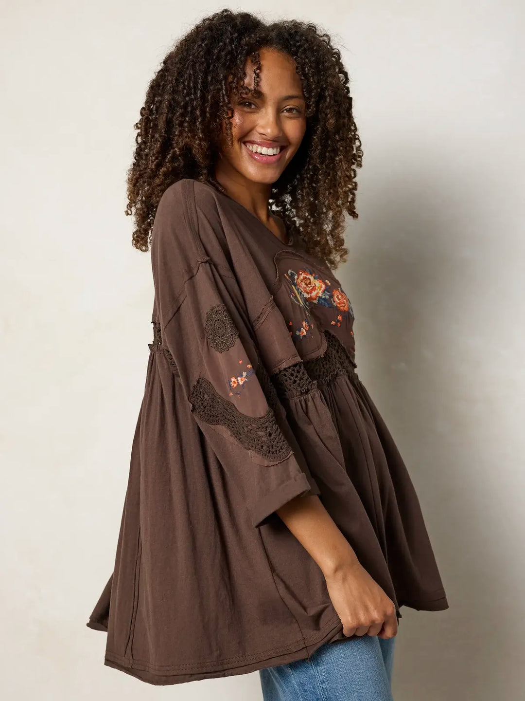 Secret Garden Embroidered Cotton Tunic - Brown – Natural Life