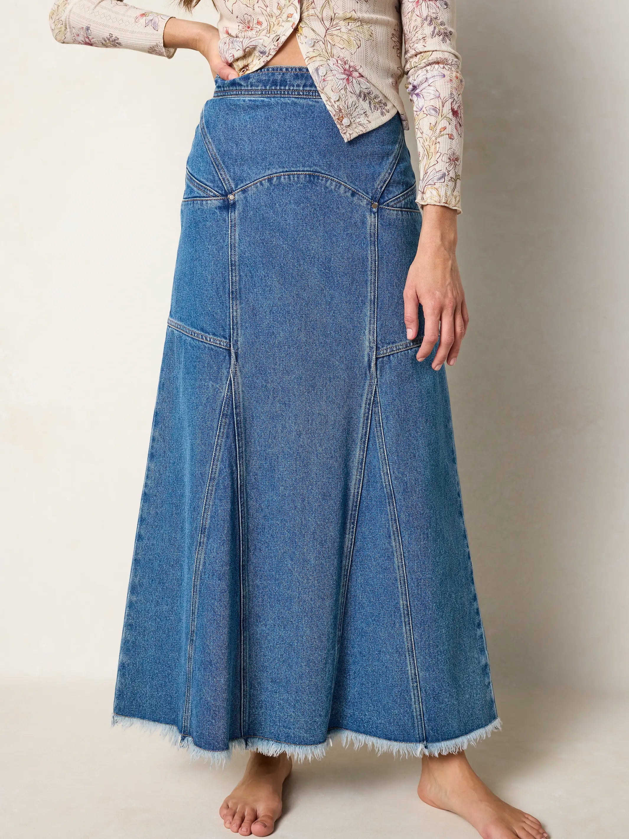 Fitted Cotton Denim Maxi Skirt - Medium Wash – Natural Life