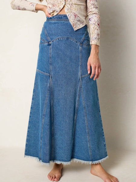 Fitted Cotton Denim Maxi Skirt - Medium Wash – Natural Life