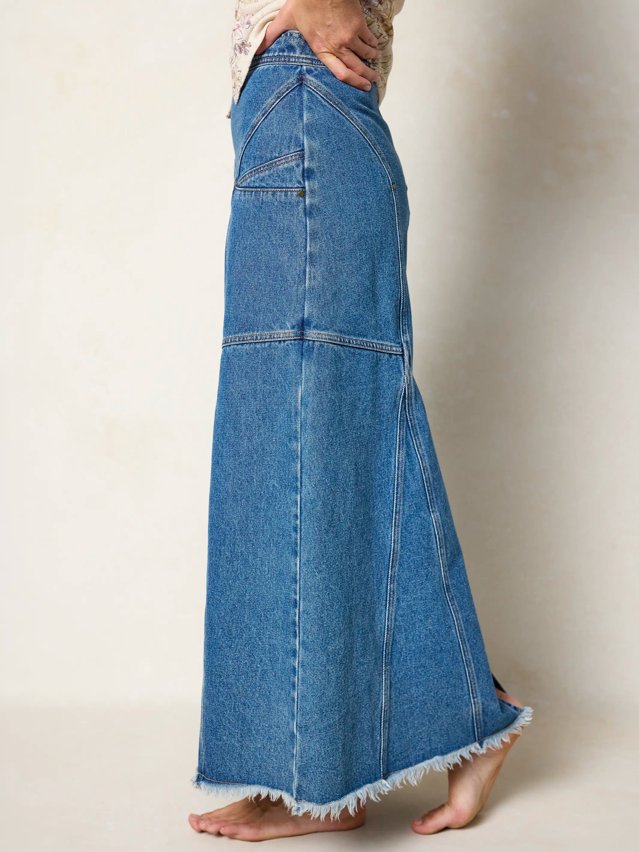Fitted Cotton Denim Maxi Skirt - Medium Wash – Natural Life Fitted Cotton Denim Maxi Skirt - Medium Wash – Natural Life