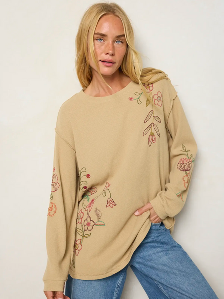 Aida Embroidered Thermal - Folklore Stitches Tan – Natural Life