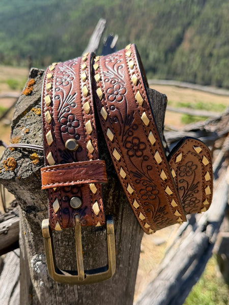 6661 Women\'s Casual Leather Belts With Durable Metal Buckle, Floral Tooled 20230710_141946-768x1024.jpg main image 3