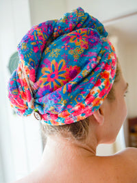 Hair Towel Wrap|Teal Floral-view 1