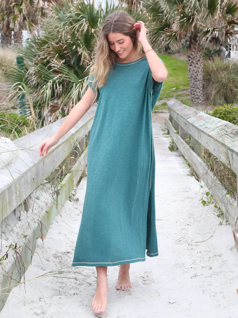 Frankie Knit Tee Midi Dress - Sea Green-view 5