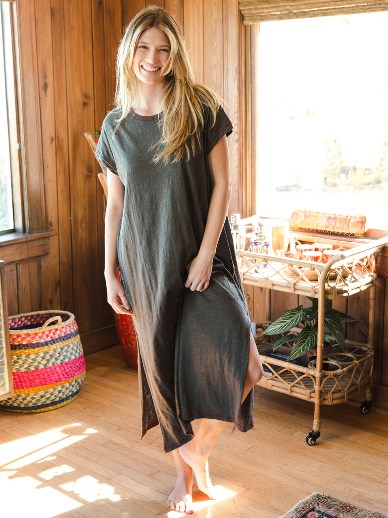 Frankie Knit Tee Midi Dress Charcoal Natural Life