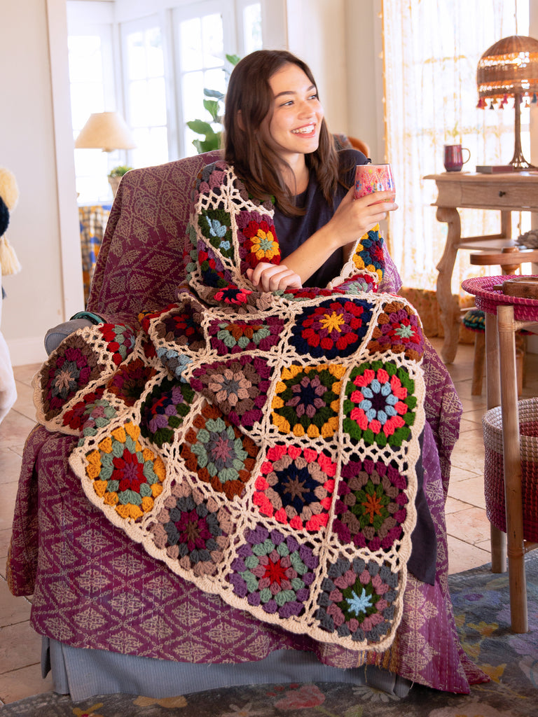 Granny Square Crochet Blanket|Multicolored-view 2