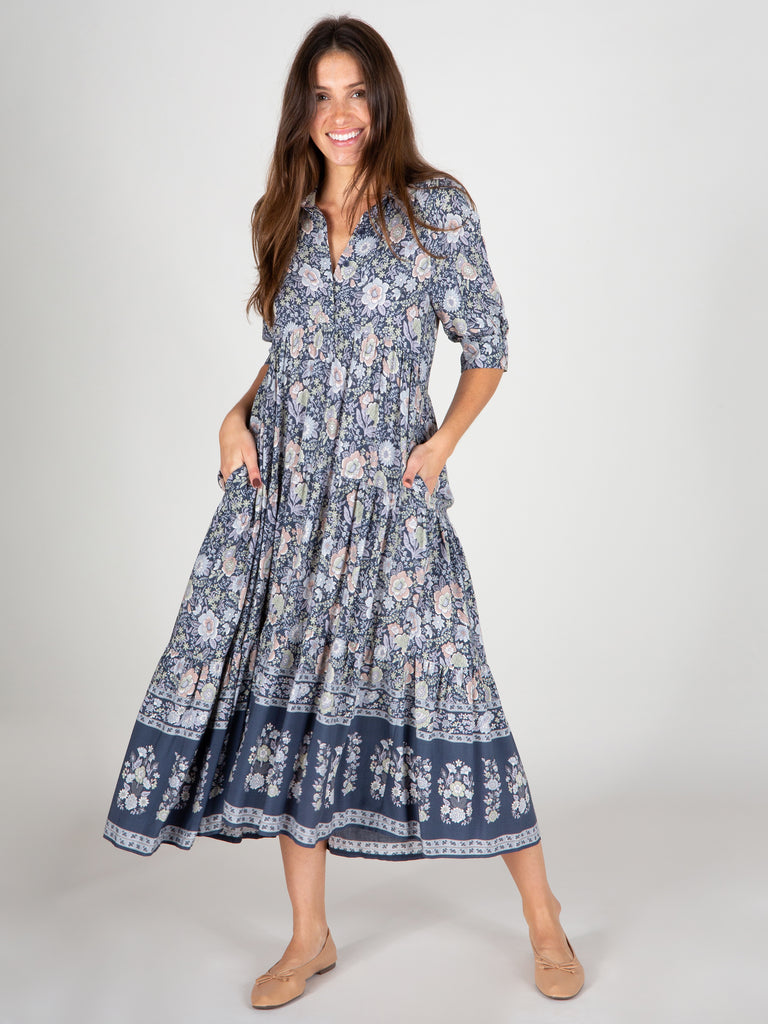 Rebecca Tiered Dress - Navy Grey Floral-view 3