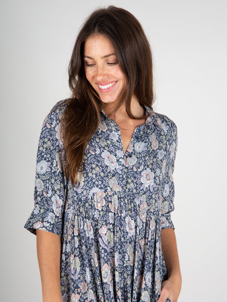 Rebecca Tiered Dress - Navy Grey Floral-view 2