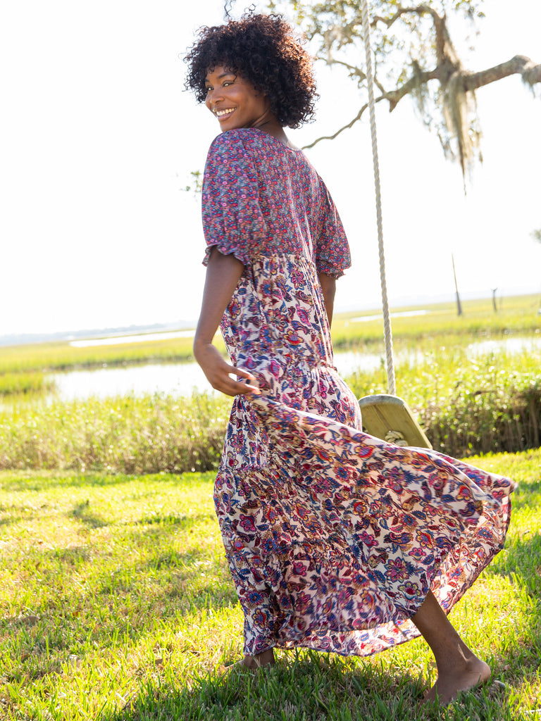 Collette Tiered Maxi Dress - Pink Floral Paisley-view 1