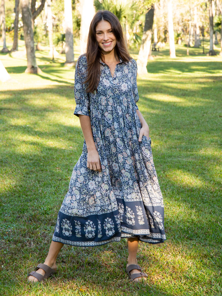 Rebecca Tiered Dress - Navy Grey Floral-view 1